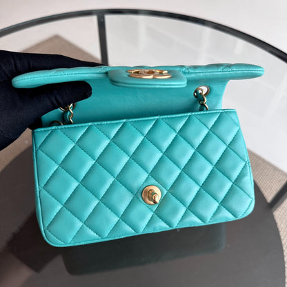 Mini Rectangular Classic Flap 20CM Quilted Lambskin Blue Green GHW No 27