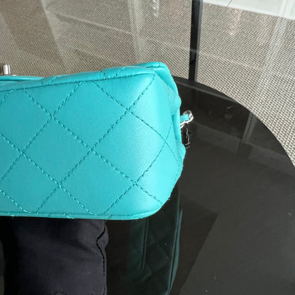Mini Rectangular Classic Flap 20CM Quilted Lambskin Green Silver Hardware Series 19