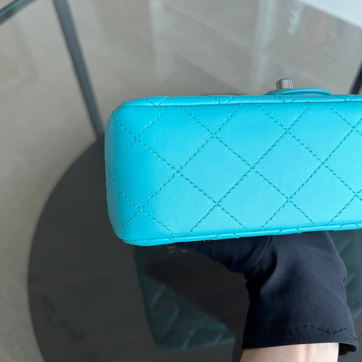Mini Rectangular Classic Flap 20CM Quilted Lambskin Green Silver Hardware Series 19