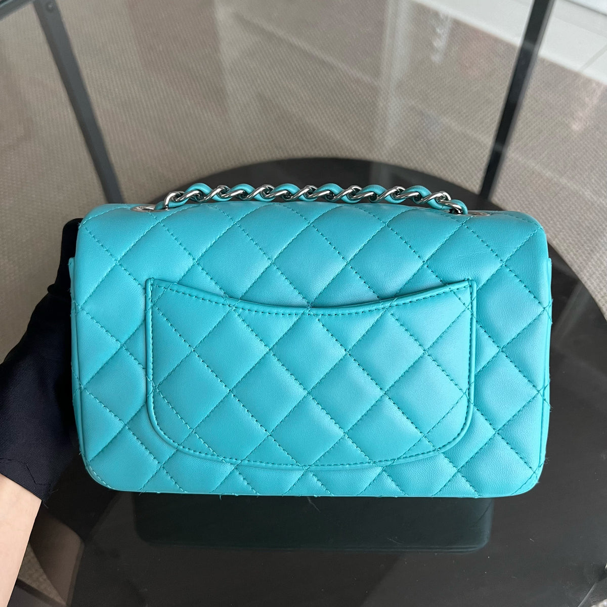Mini Rectangular Classic Flap 20CM Quilted Lambskin Green Silver Hardware Series 19