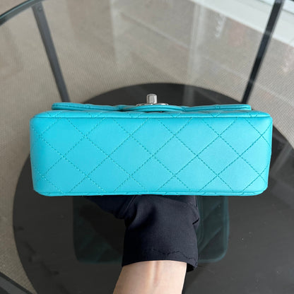 Mini Rectangular Classic Flap 20CM Quilted Lambskin Green Silver Hardware Series 19
