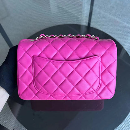 Mini Rectangular Classic Flap 20CM Quilted Lambskin Hot Pink Light Golden Hardware Series 21