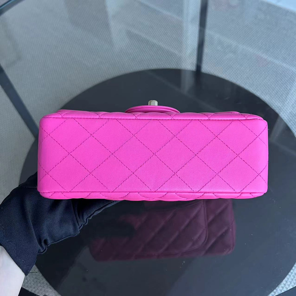 Mini Rectangular Classic Flap 20CM Quilted Lambskin Hot Pink Light Golden Hardware Series 21