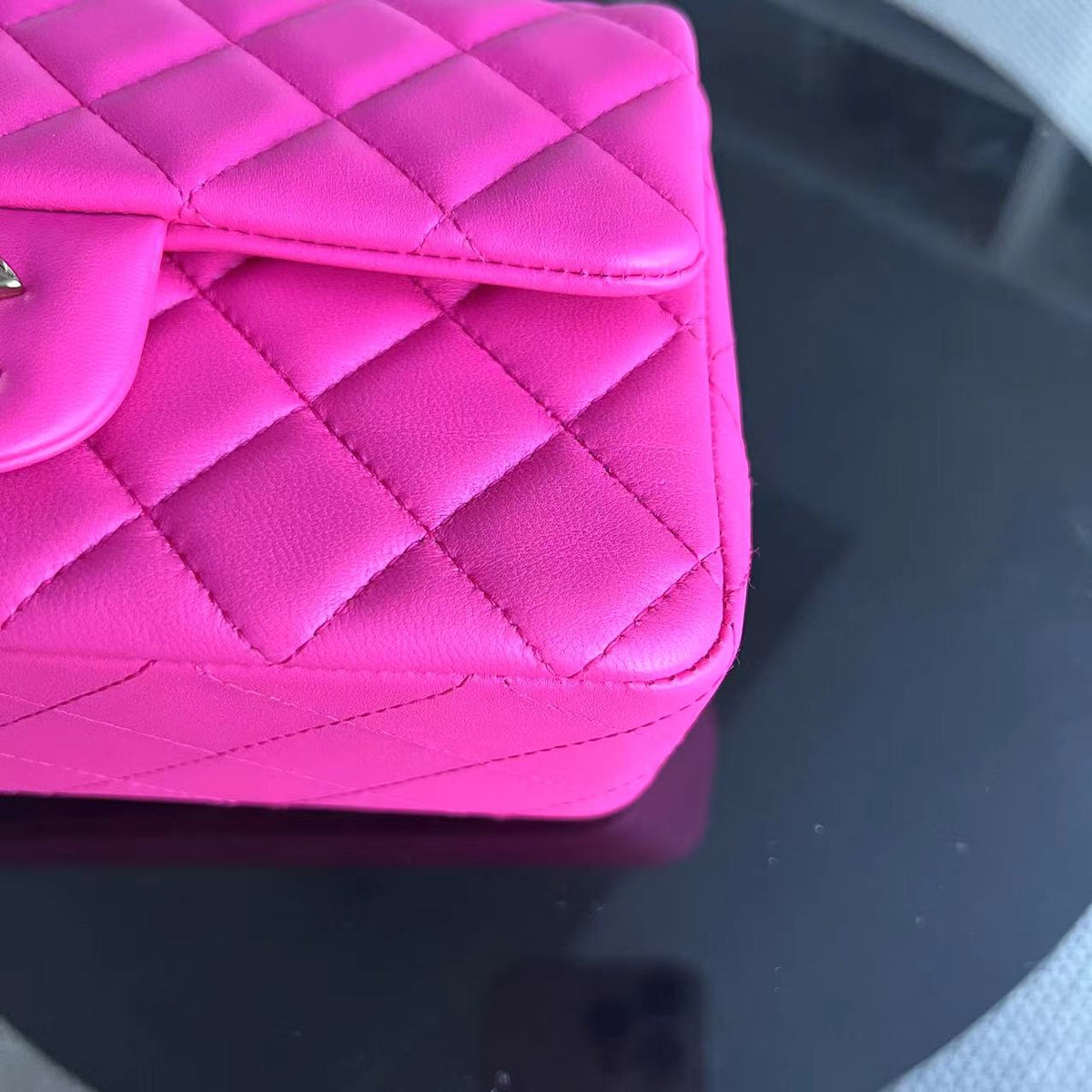 Mini Rectangular Classic Flap 20CM Quilted Lambskin Hot Pink Light Golden Hardware Series 21