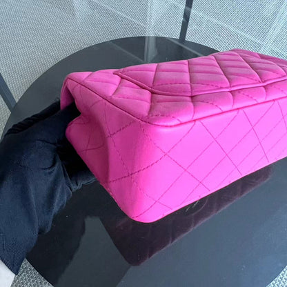 Mini Rectangular Classic Flap 20CM Quilted Lambskin Hot Pink Light Golden Hardware Series 21
