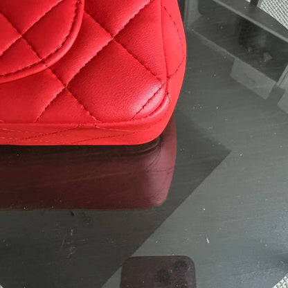Mini Rectangular Classic Flap 20CM Quilted Lambskin Red Golden Hardware Series 17