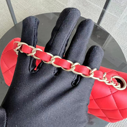 Mini Rectangular Classic Flap 20CM Quilted Lambskin Red Golden Hardware Series 17