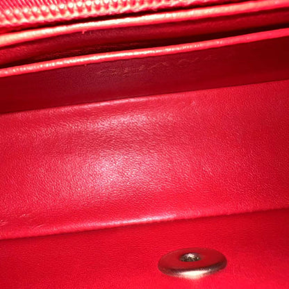 Mini Rectangular Classic Flap 20CM Quilted Lambskin Red Golden Hardware Series 17