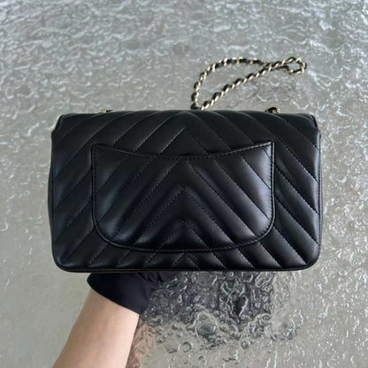 Mini Rectangular Classic Flap Double Flap 20CM Chevron Lambskin Black Golden Hardware Series 27