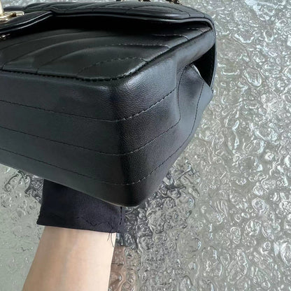 Mini Rectangular Classic Flap Double Flap 20CM Chevron Lambskin Black Golden Hardware Series 27