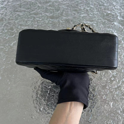 Mini Rectangular Classic Flap Double Flap 20CM Chevron Lambskin Black Golden Hardware Series 27