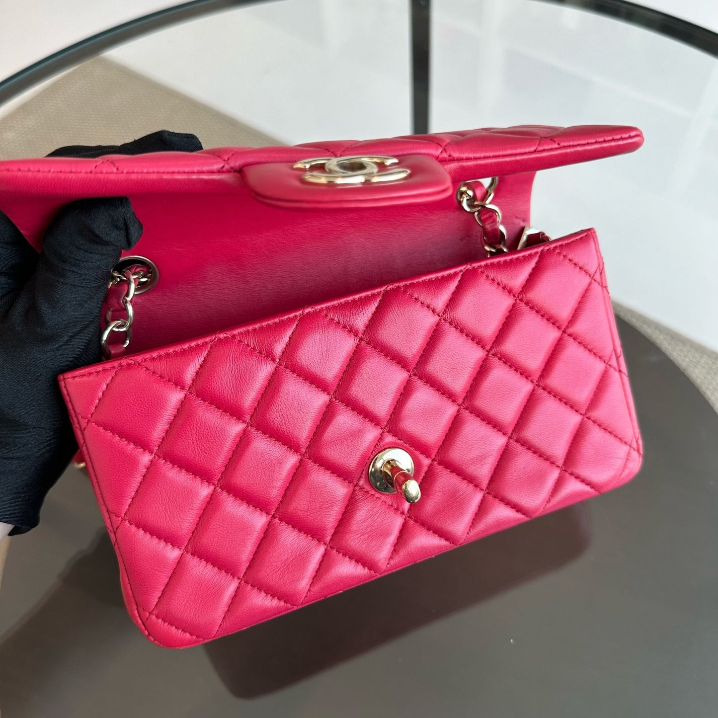Mini Rectangular Classic Flap Lambskin Pink GHW No 21