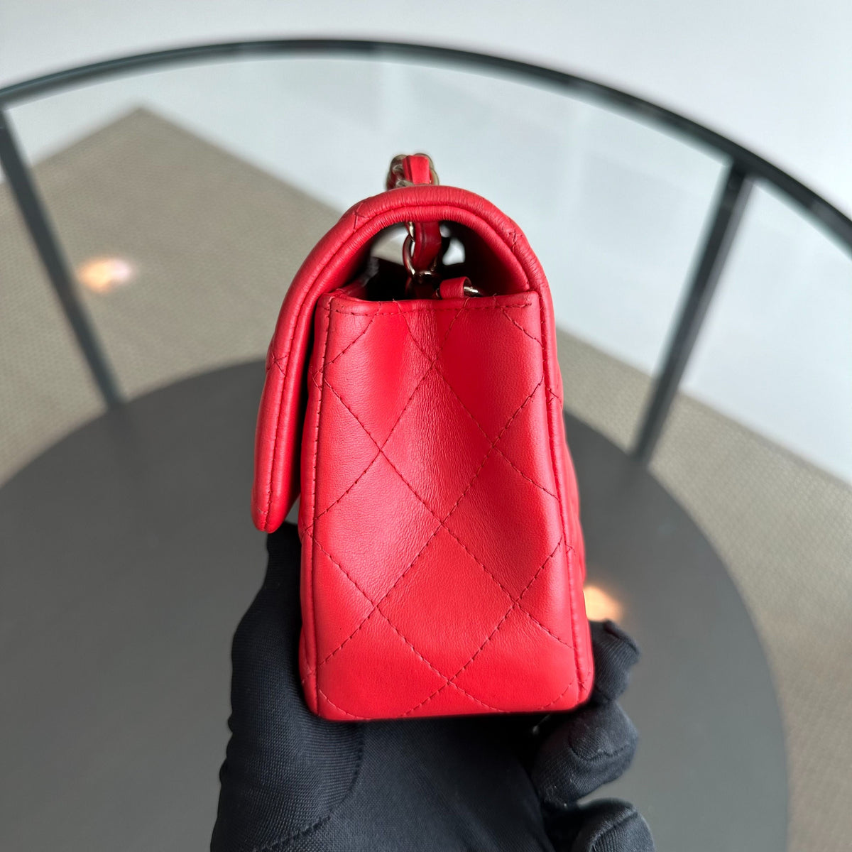 Mini Rectangular Classic Flap Lambskin Red GHW No 23