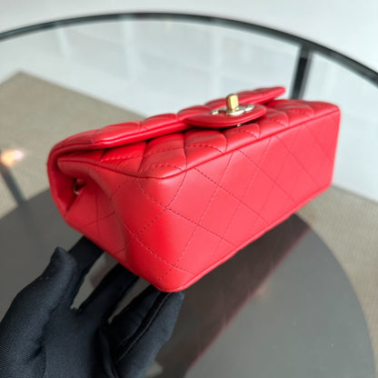 Mini Rectangular Classic Flap Lambskin Red GHW No 23