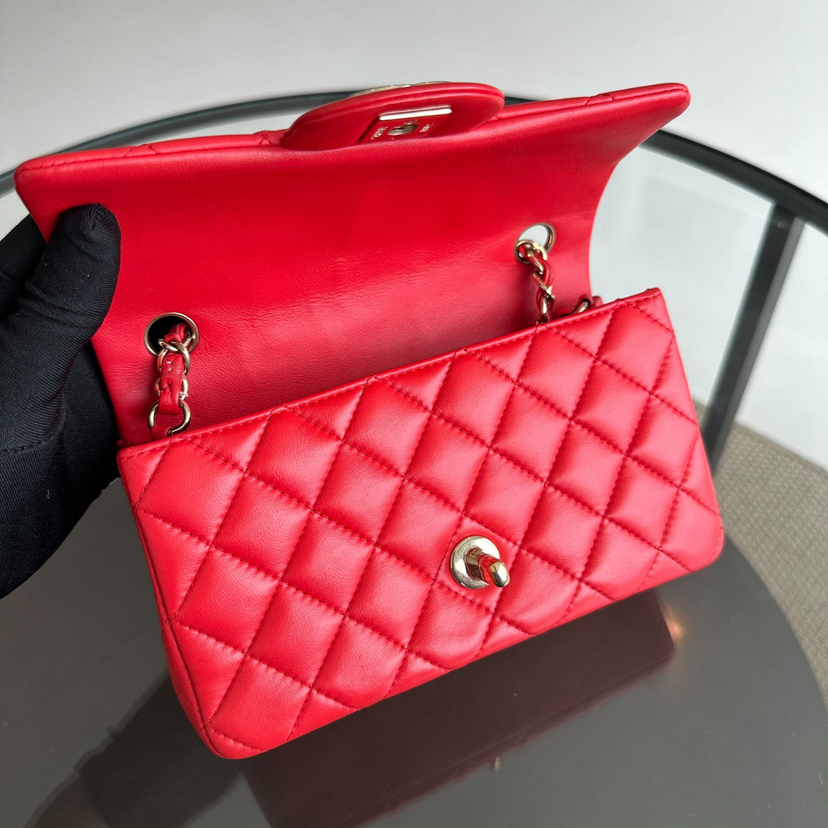 Mini Rectangular Classic Flap Lambskin Red GHW No 23