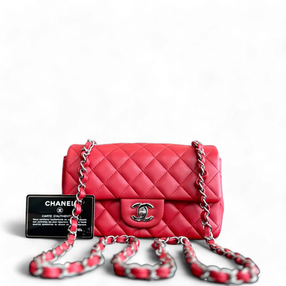 Chanel Classic Flap Mini Rectangular Classic Flap Lambskin Red SHW No 18
