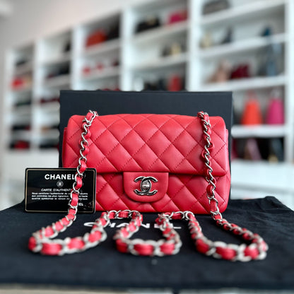 Chanel Classic Flap Mini Rectangular Classic Flap Lambskin Red SHW No 18