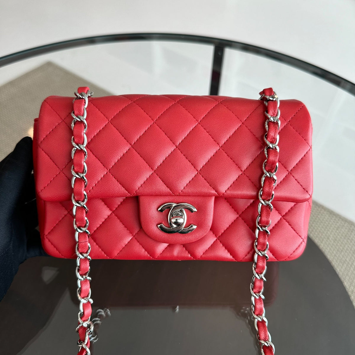 Chanel Classic Flap Mini Rectangular Classic Flap Lambskin Red SHW No 18