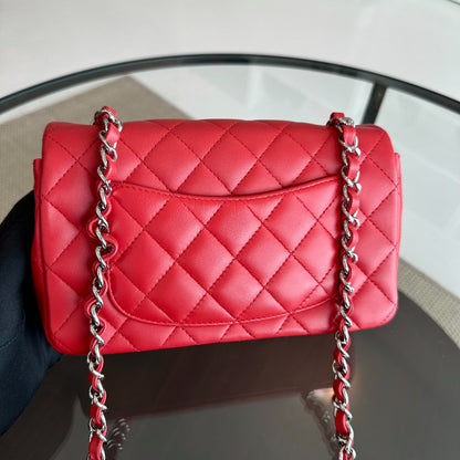 Chanel Classic Flap Mini Rectangular Classic Flap Lambskin Red SHW No 18