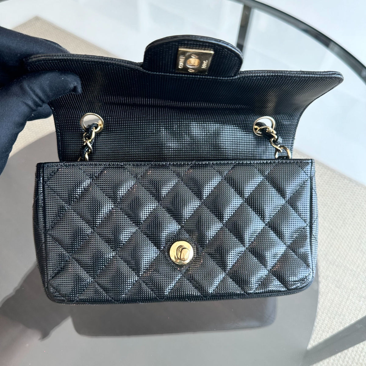 Mini Rectangular Classic Flap Pixel Effect Calfskin Cruise 2016 Black GHW No 21