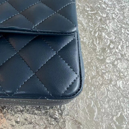 Mini Rectangular Classic Flap Quilted Lambskin Dark Blue Silver Hardware Series 25