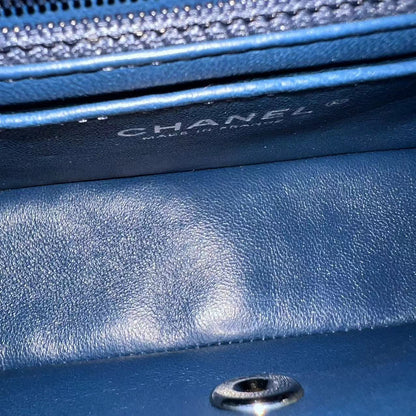 Mini Rectangular Classic Flap Quilted Lambskin Dark Blue Silver Hardware Series 25