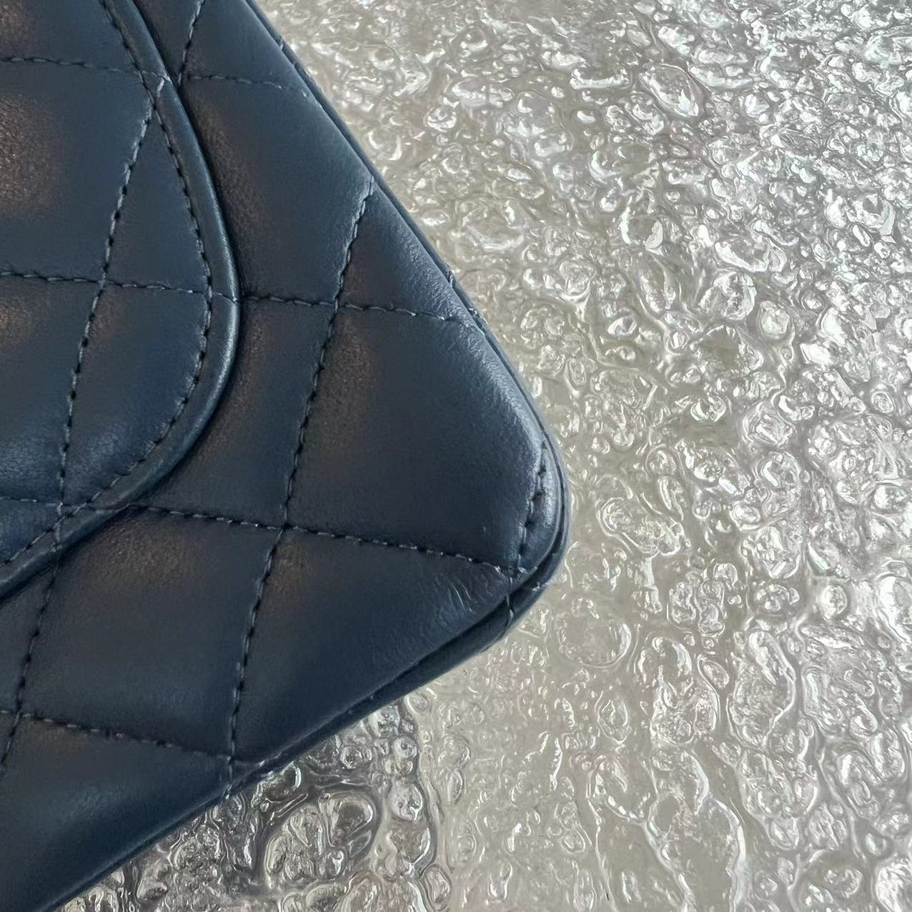 Mini Rectangular Classic Flap Quilted Lambskin Dark Blue Silver Hardware Series 25