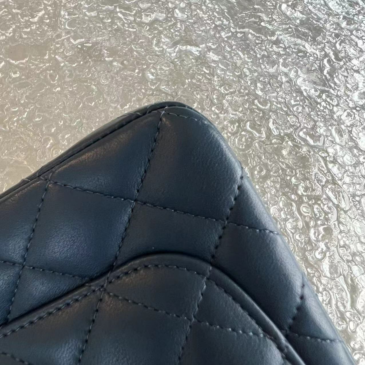 Mini Rectangular Classic Flap Quilted Lambskin Dark Blue Silver Hardware Series 25