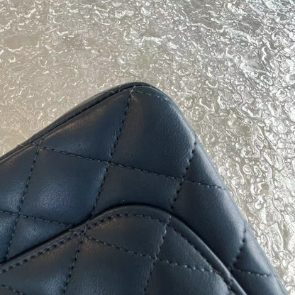 Mini Rectangular Classic Flap Quilted Lambskin Dark Blue Silver Hardware Series 25