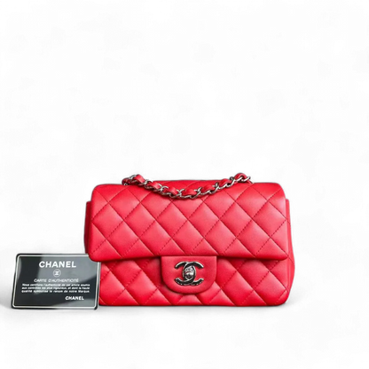 Chanel Classic Flap Mini - 20CM Rectangular Quilted Lambskin Red Silver Hardware Series 18