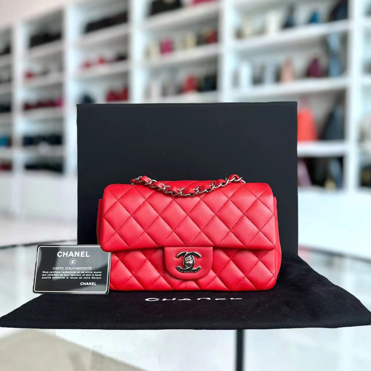 Chanel Classic Flap Mini - 20CM Rectangular Quilted Lambskin Red Silver Hardware Series 18