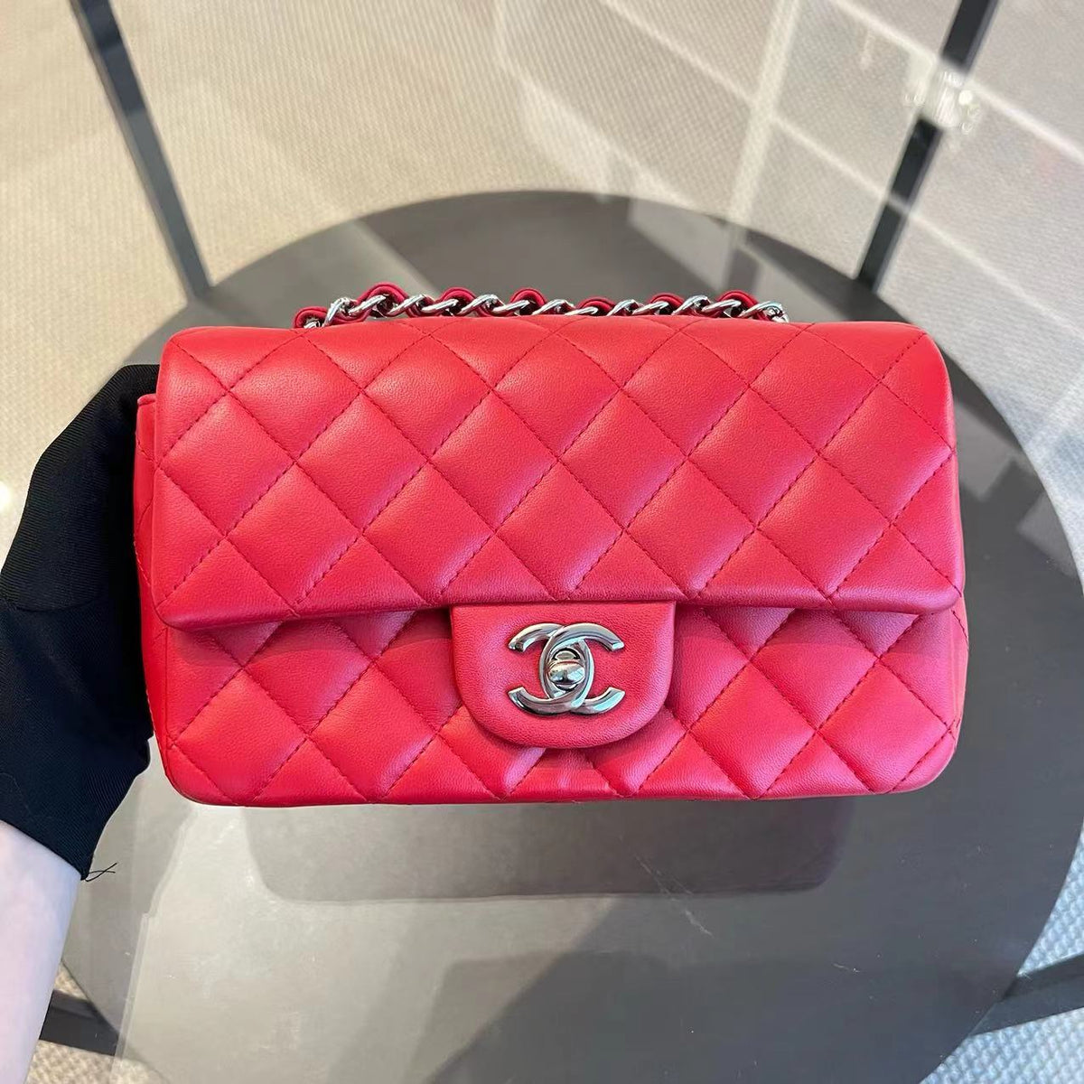 Chanel Classic Flap Mini - 20CM Rectangular Quilted Lambskin Red Silver Hardware Series 18