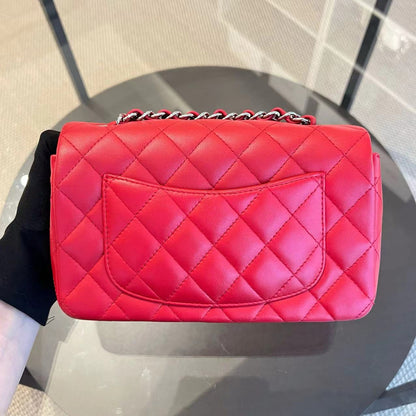 Chanel Classic Flap Mini - 20CM Rectangular Quilted Lambskin Red Silver Hardware Series 18