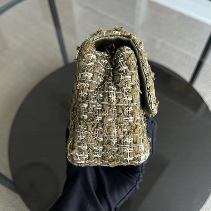 Mini Rectangular Classic Flap Quilted Tweed Green Golden Hardware Series 23