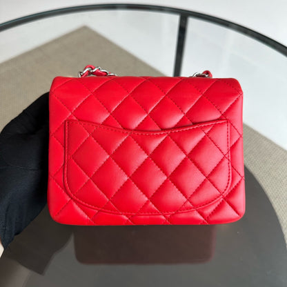 Mini Square 17CM Classic Flap Lambskin Red SHW No 22