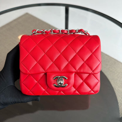 Mini Square 17CM Classic Flap Lambskin Red SHW No 22