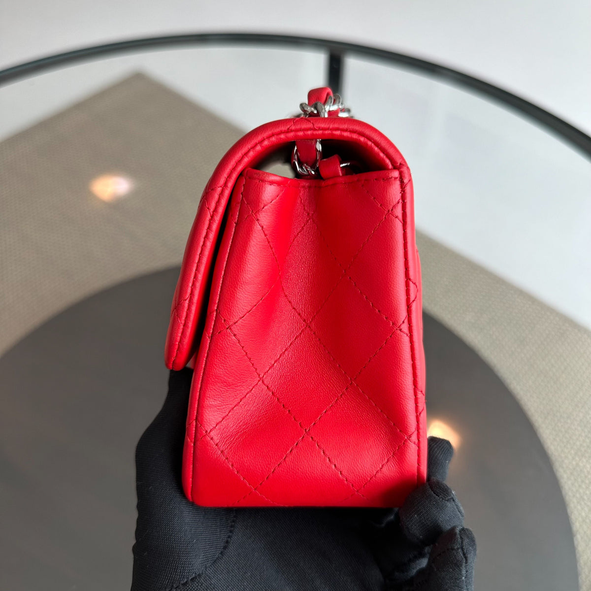 Mini Square 17CM Classic Flap Lambskin Red SHW No 22