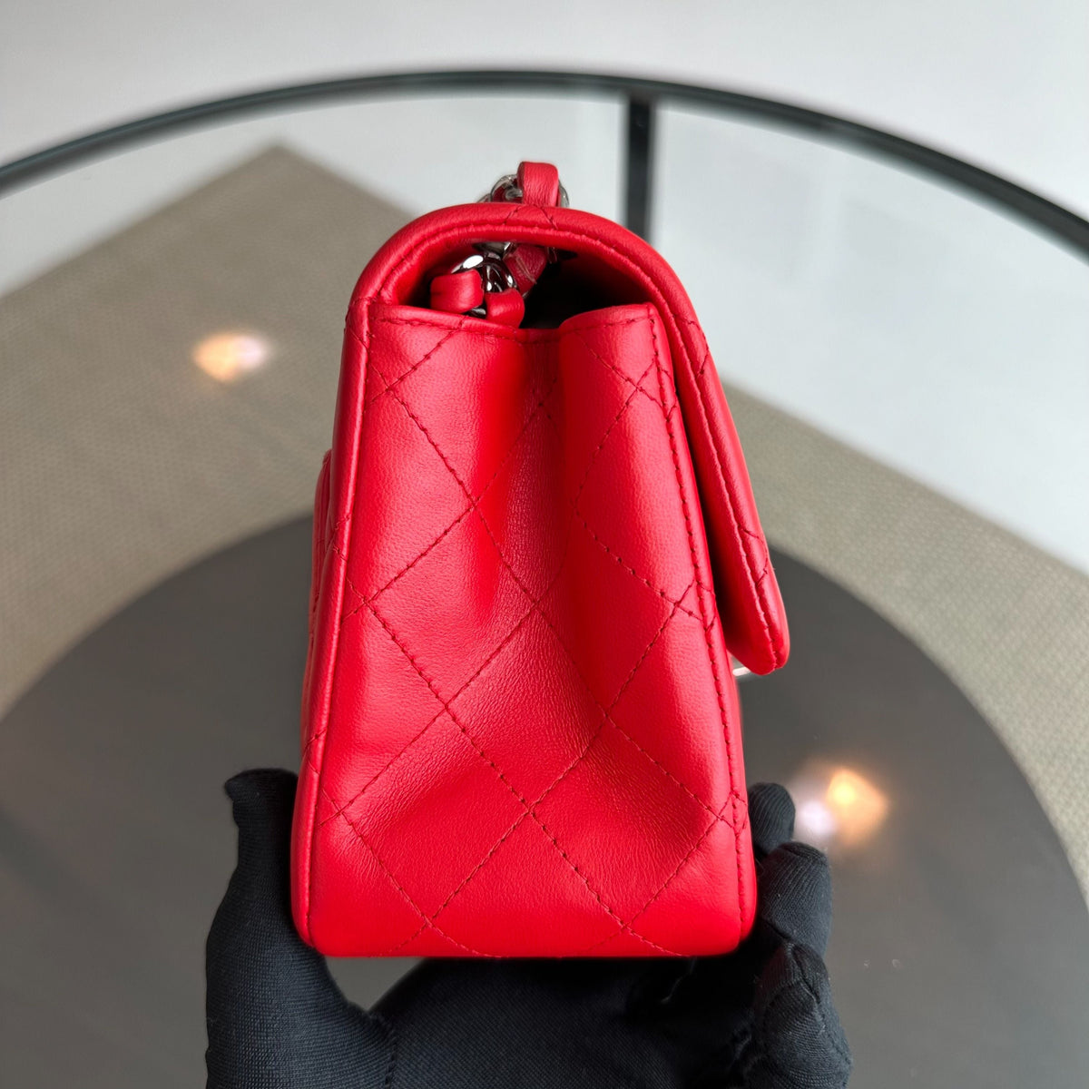 Mini Square 17CM Classic Flap Lambskin Red SHW No 22