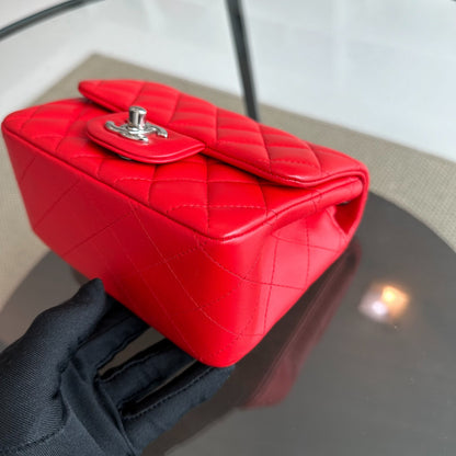 Mini Square 17CM Classic Flap Lambskin Red SHW No 22