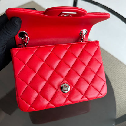 Mini Square 17CM Classic Flap Lambskin Red SHW No 22