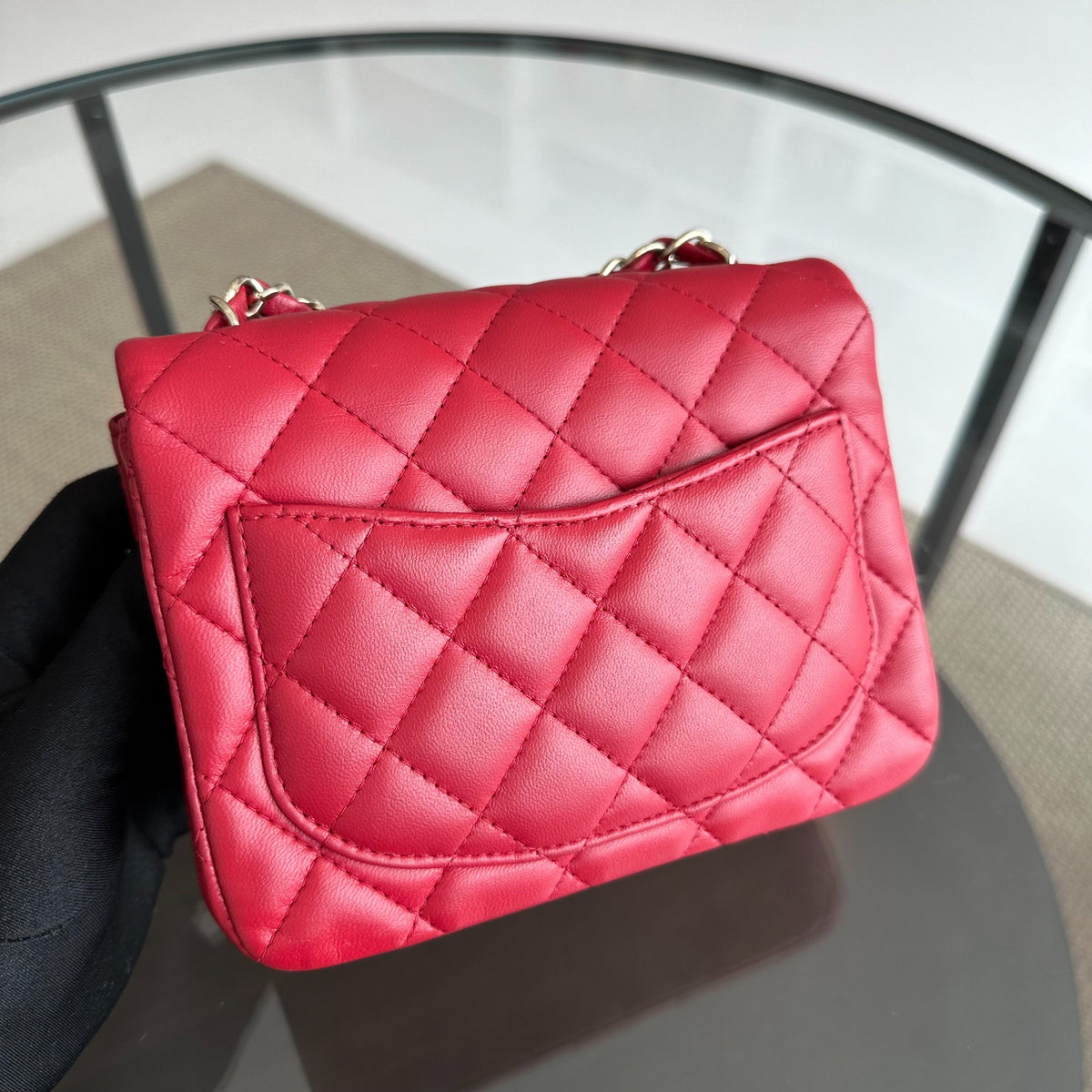 Mini Square Classic Flap Lambskin Red GHW No 23