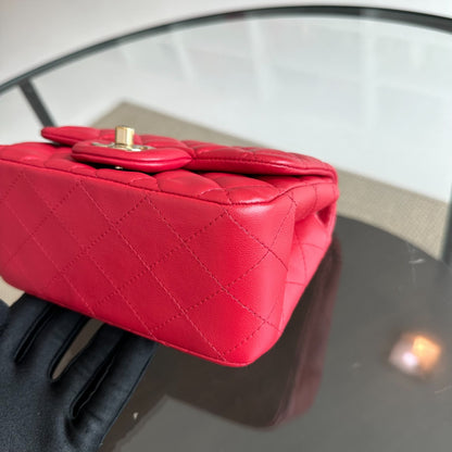 Mini Square Classic Flap Lambskin Red GHW No 23
