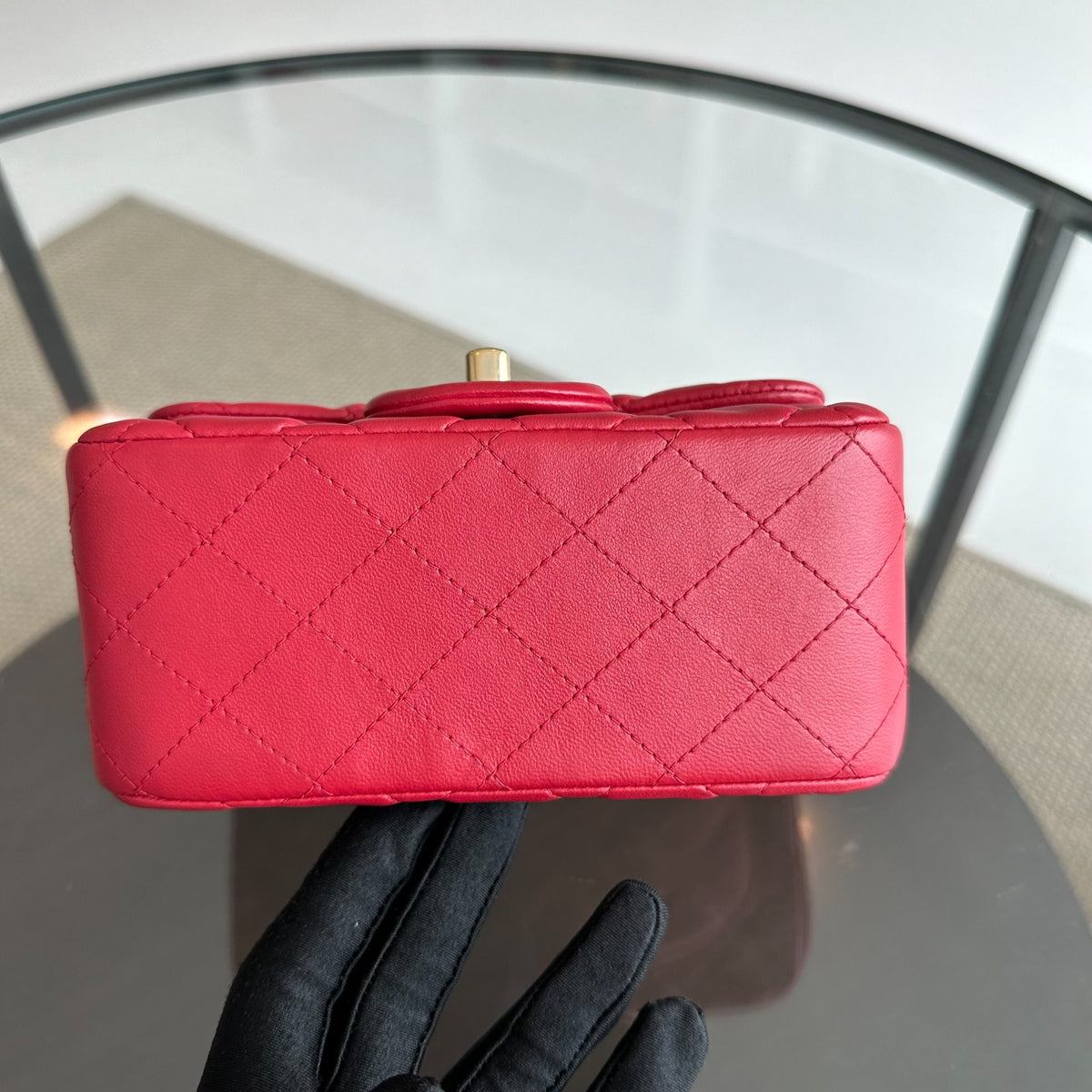 Mini Square Classic Flap Lambskin Red GHW No 23