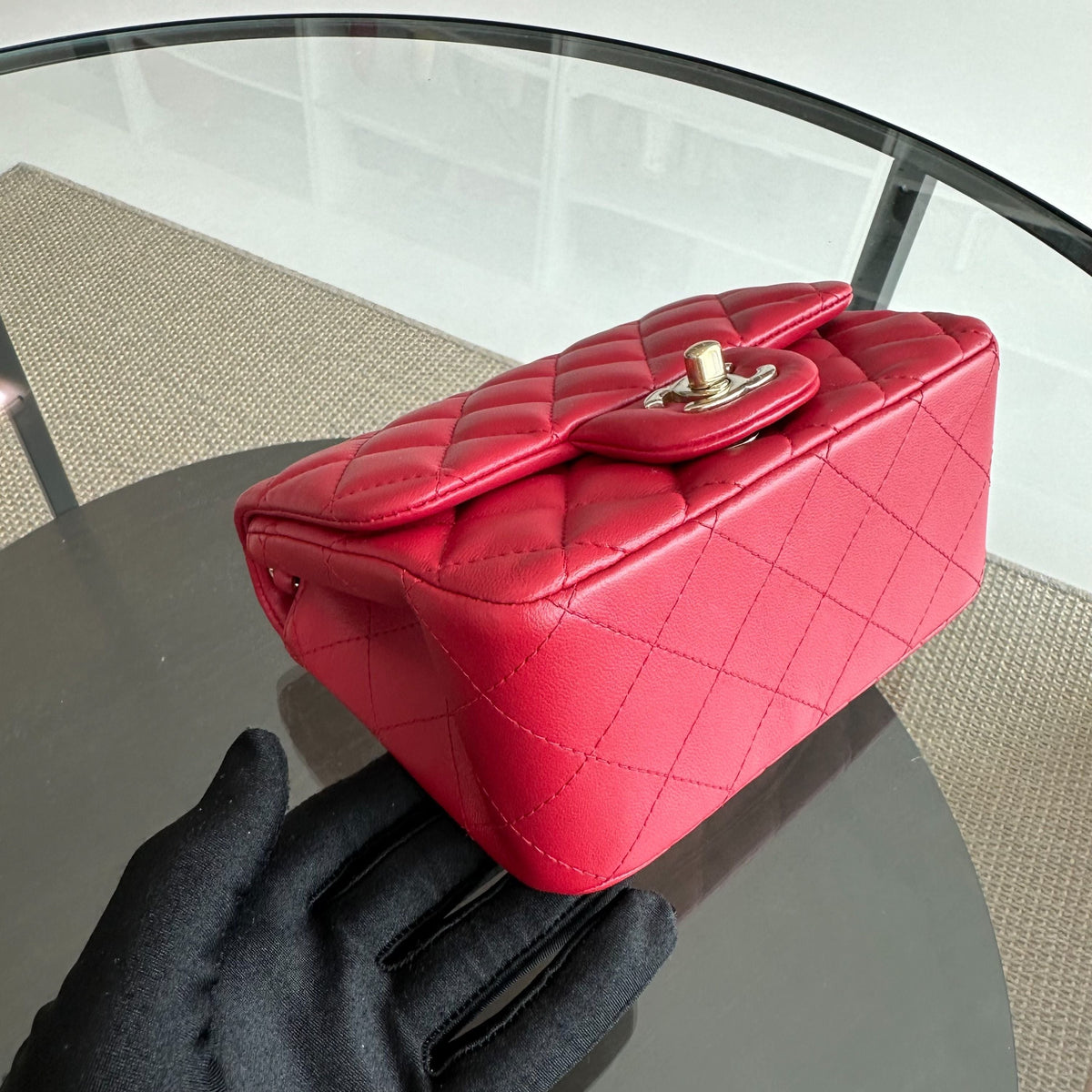 Mini Square Classic Flap Lambskin Red GHW No 23
