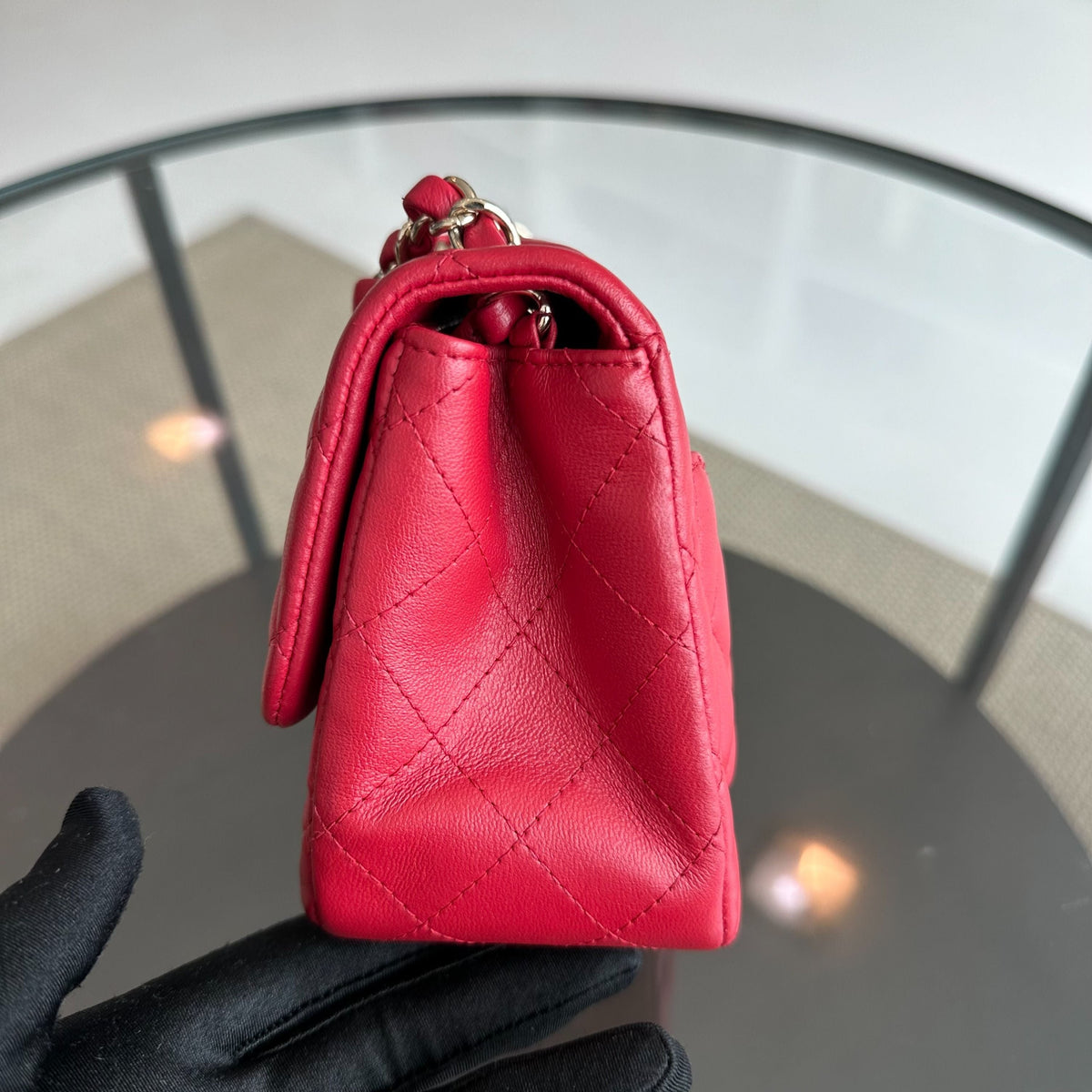 Mini Square Classic Flap Lambskin Red GHW No 23