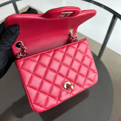 Mini Square Classic Flap Lambskin Red GHW No 23