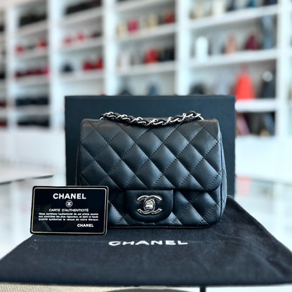 Mini Square Classic Flap Quilted Lambskin Black SHW No 13