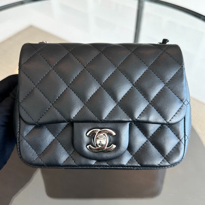 Mini Square Classic Flap Quilted Lambskin Black SHW No 13