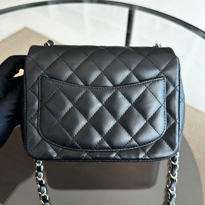 Mini Square Classic Flap Quilted Lambskin Black SHW No 13