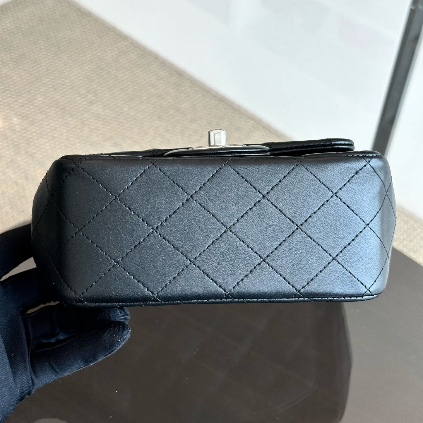 Mini Square Classic Flap Quilted Lambskin Black SHW No 13